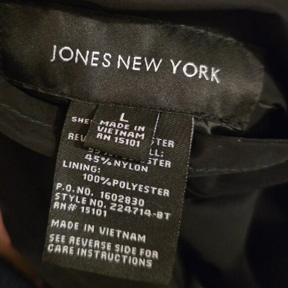 JONES NEW YORK Women's REVERSIBLE Jacket Large Black/gray speckled Trench Coat - Picture 7 of 10